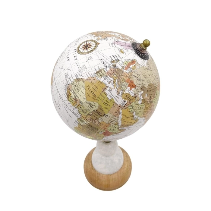 Voyager decorative globe on a marble and wooden base