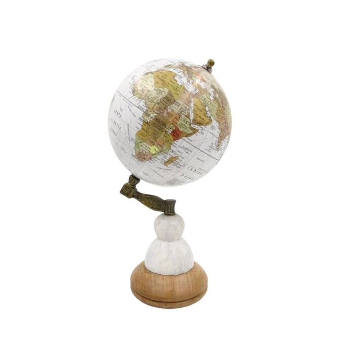 Voyager decorative globe on a marble and wooden base