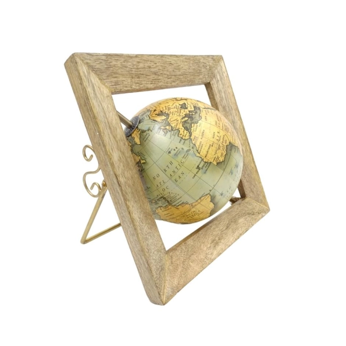 Decorative globe in a wooden frame