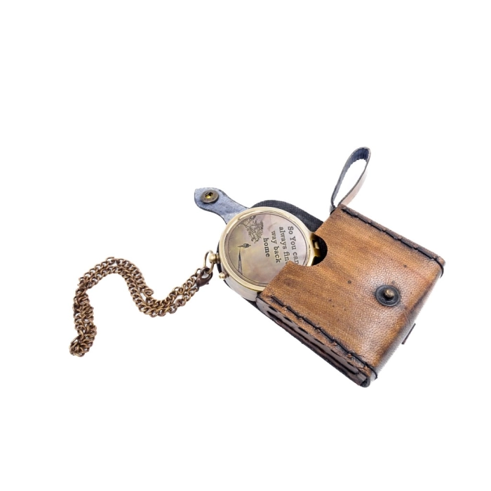 Magnetic compass in a leather case