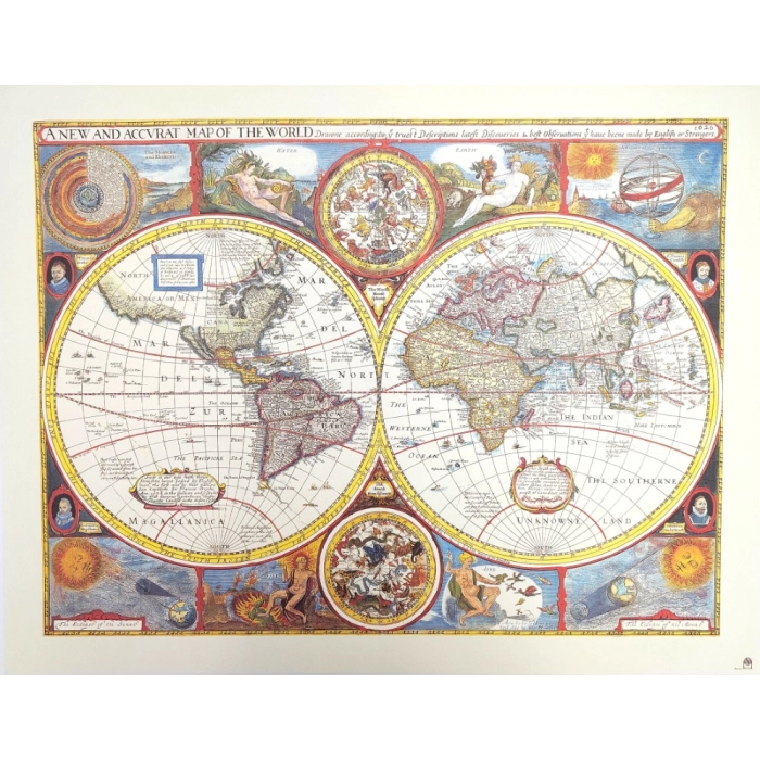 Retro World Map - John Speed, 1651 - reprint