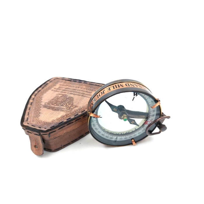 Magnetic compass - map reader in a leather case