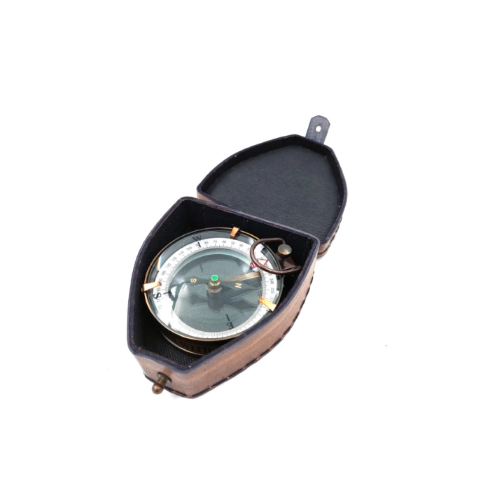 Magnetic compass - map reader in a leather case