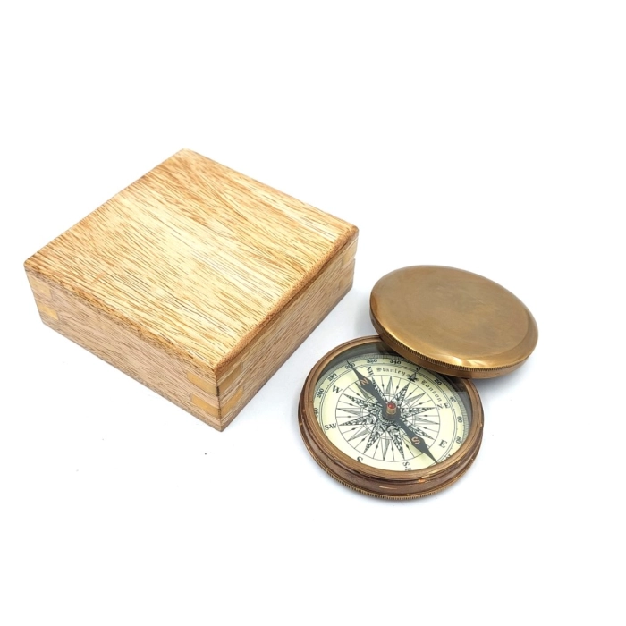 Tourist compass in a wooden box