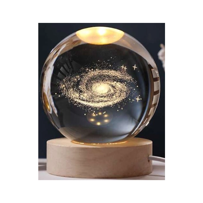 Kristallkugel auf Holzsockel LED Milky Way