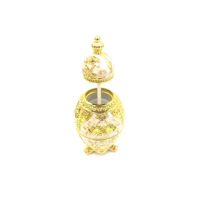 Replika Fabergého vejce - bílé a zlaté, s motivem růže