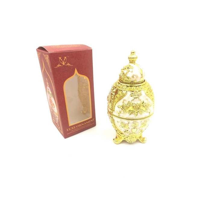 Replika Fabergého vejce - bílé a zlaté, s motivem růže