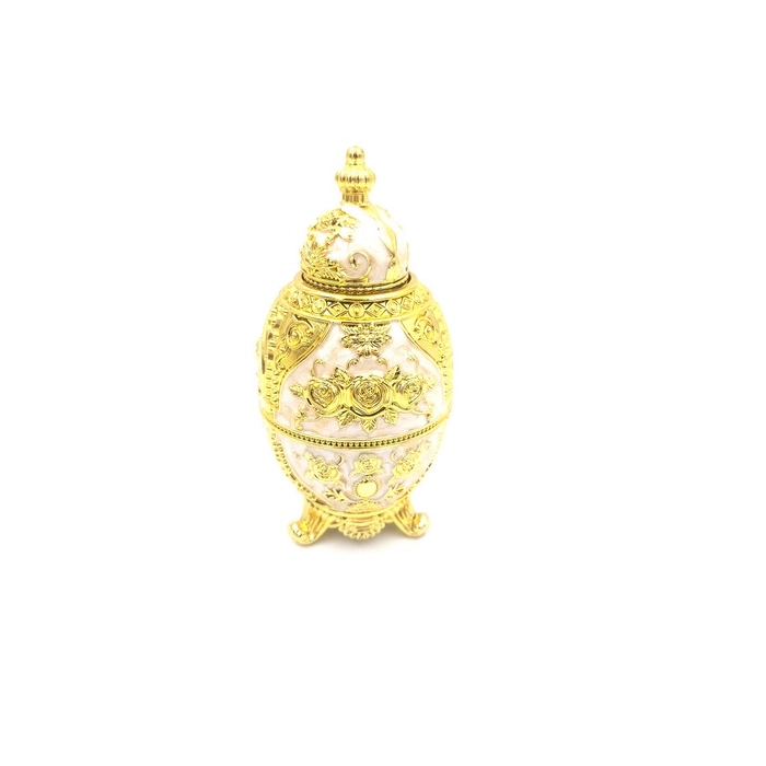 Replika Fabergého vejce - bílé a zlaté, s motivem růže