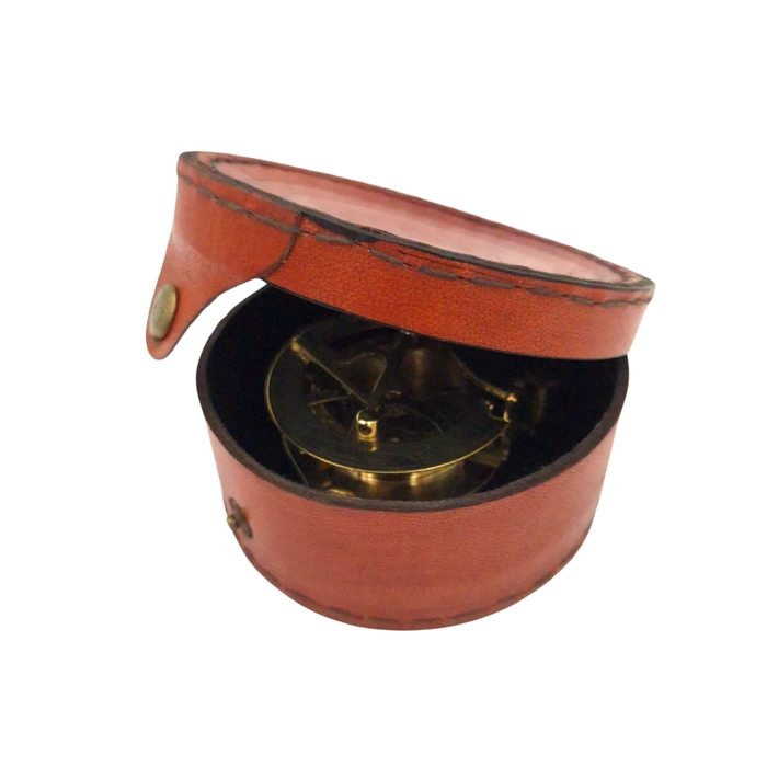Brass Compass and Sundial in Leather Case