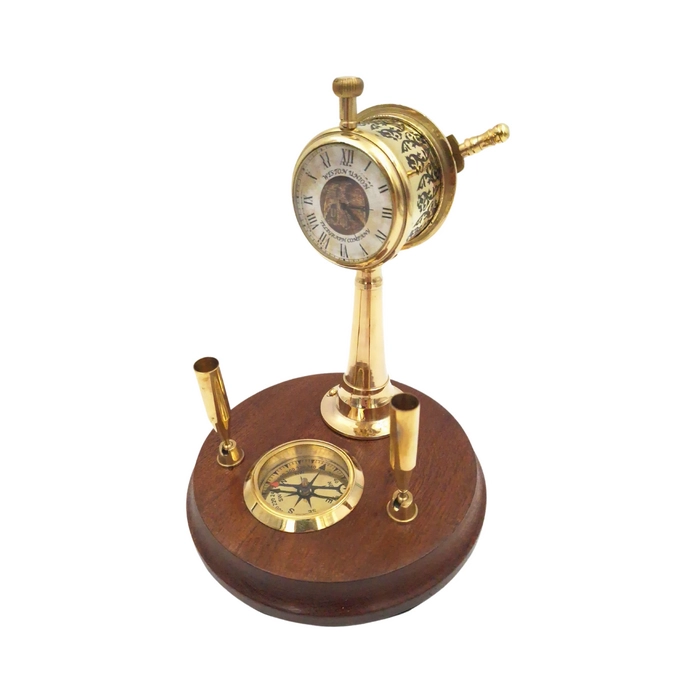 Nautical Desk Set: Telegraph with Clock, Compass and Pen Stand