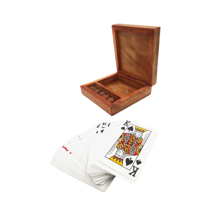 Cards and Dice in a Wooden Box - Elegance and Tradition in the Game!