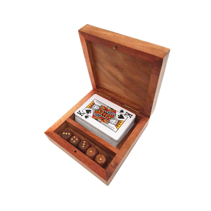 Cards and Dice in a Wooden Box - Elegance and Tradition in the Game!