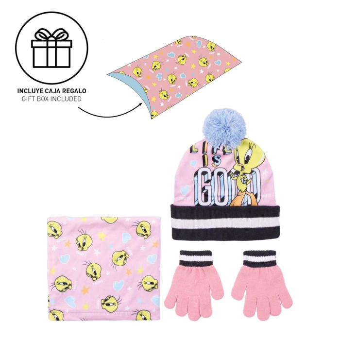 Set of Looney Tunes chimney cap gloves - licensed product size 4-8 years (53 cm)