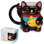 Maneki Neko the Cat of Happiness mug black