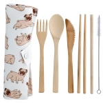 Bamboo cutlery in a case - Pug