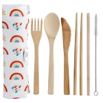 Bamboo cutlery in a case - Rainbow