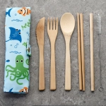 Bamboo cutlery in a case - Sea life