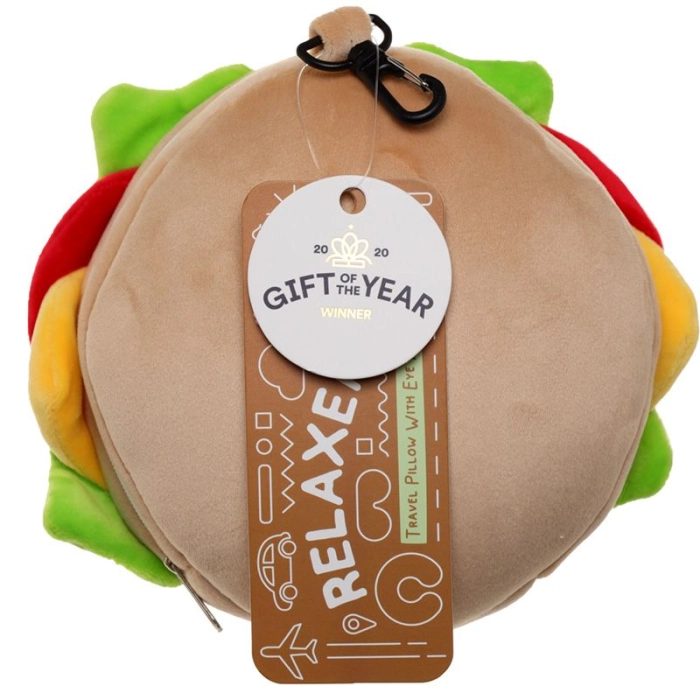 Hamburger plush travel pillow and eye mask
