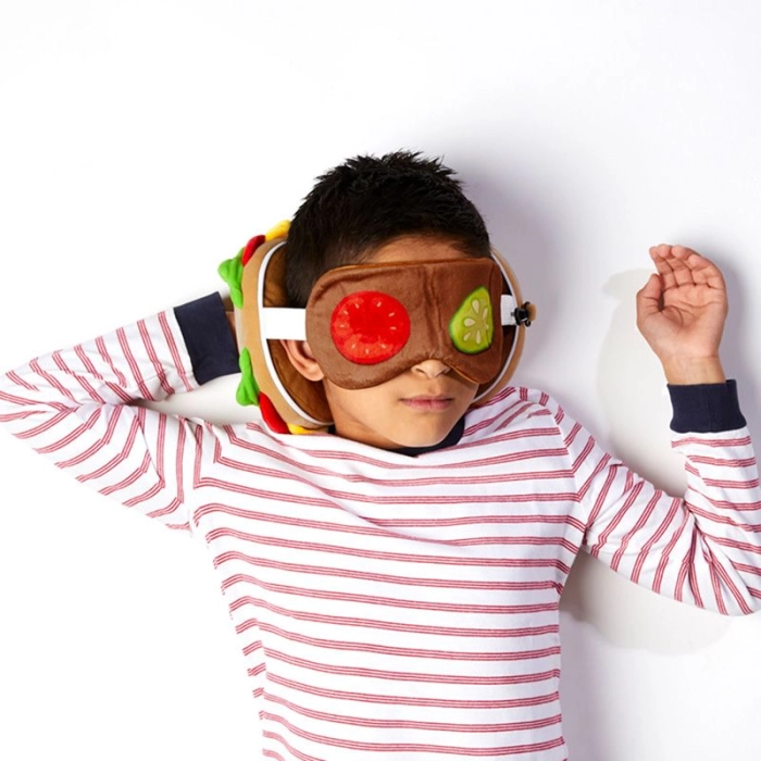 Hamburger plush travel pillow and eye mask