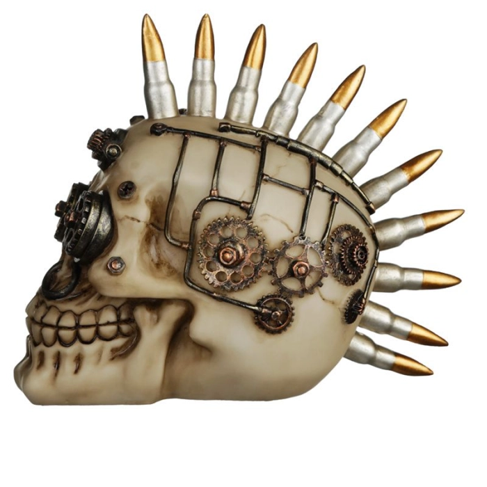 Steam Punk figurka irokézské lebky s náboji - dekorace