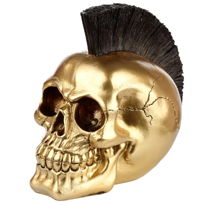 Zlatá figurka s lebkou Punk Mohican