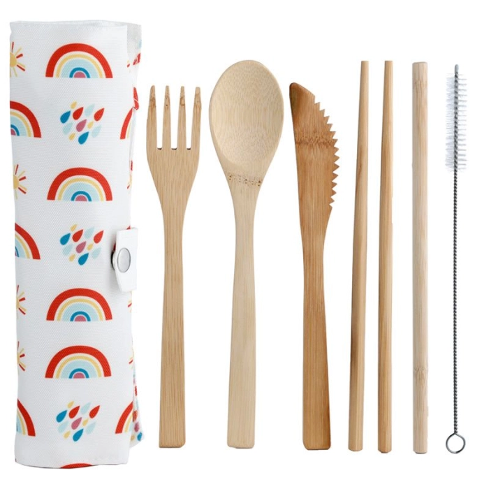 Bamboo cutlery in a case - Rainbow