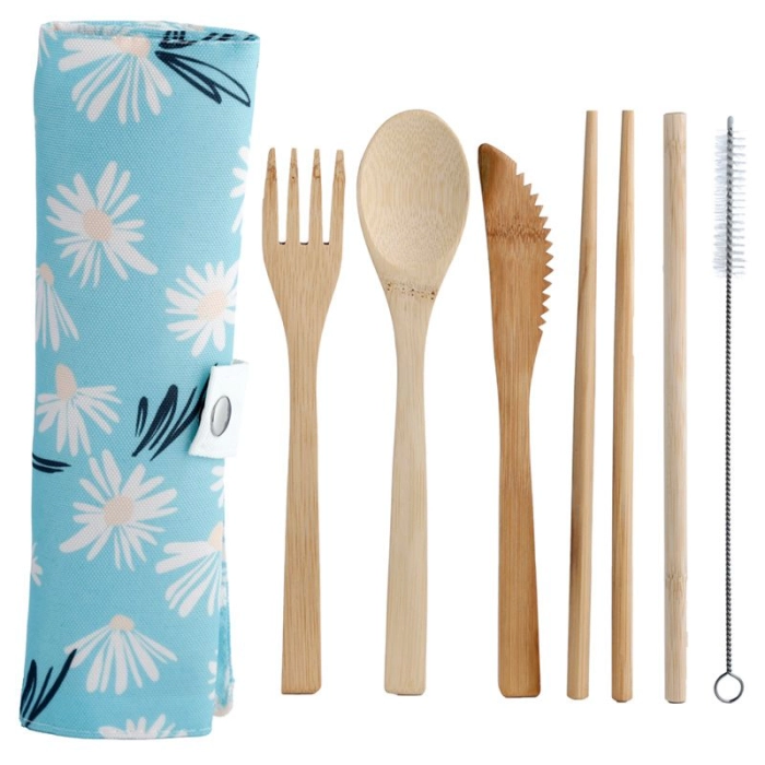 Bamboo cutlery in a case - Daisy