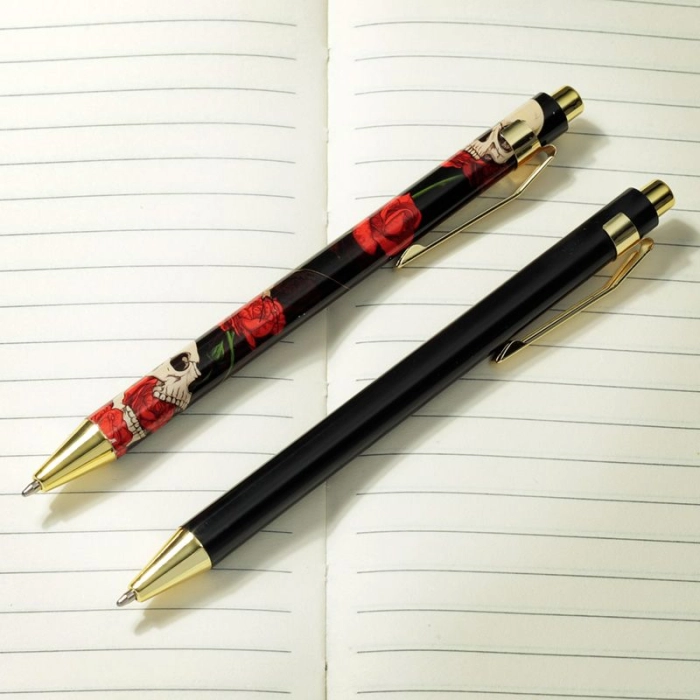 Set of 2 pens - skulls and roses