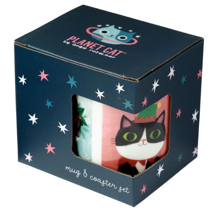 Planet of Cats mug with a saucer - designed by Angie Rozelaar