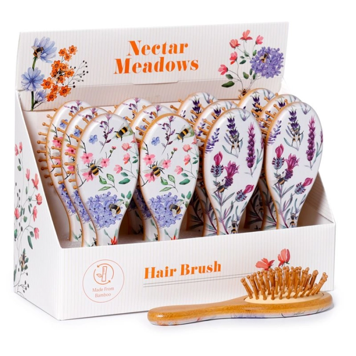 Bamboo hairbrush - flower meadow