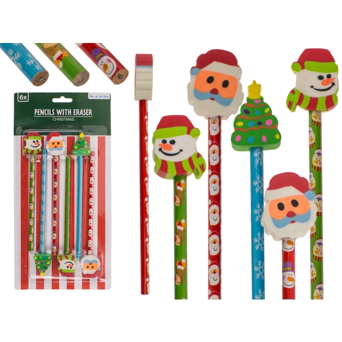 Christmas pencils with erasers Christmas - 6 pieces