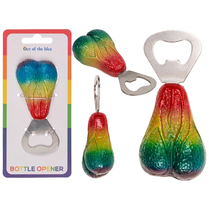 Rainbow testicles bottle opener