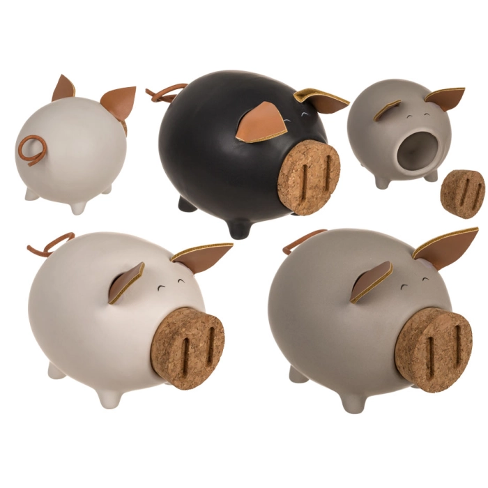 Piggy bank with a cork in its nose