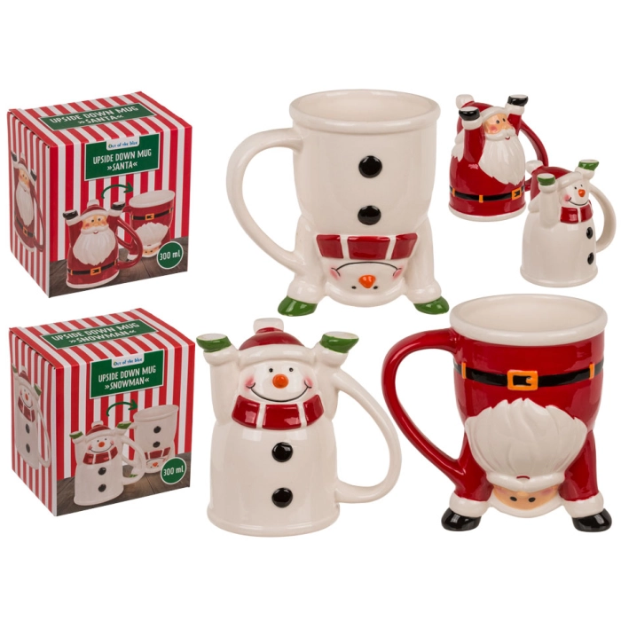 Upside-down Santa Claus or Snowman mug - stoneware
