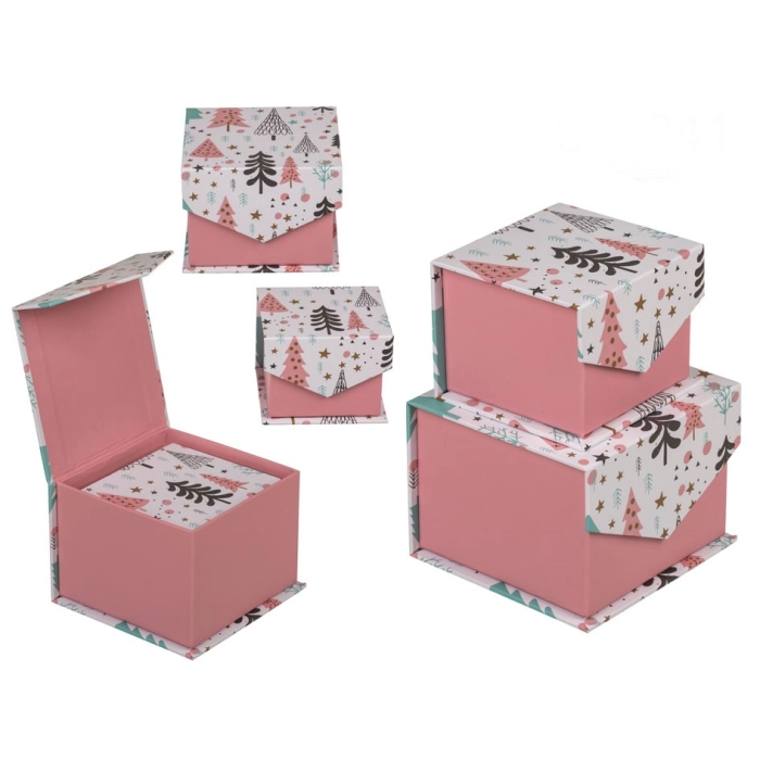 Set of 2 snap-lock boxes with Christmas trees