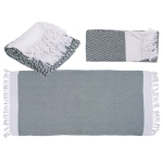 Green and white fouta towel 80x170 cm