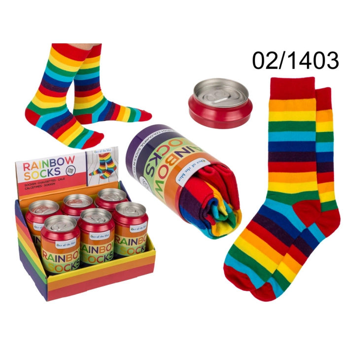 Regenbogensocken, in einer Dose