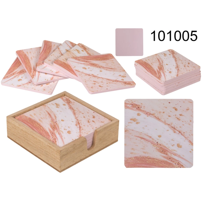 Wooden coasters in a box, set of 6
