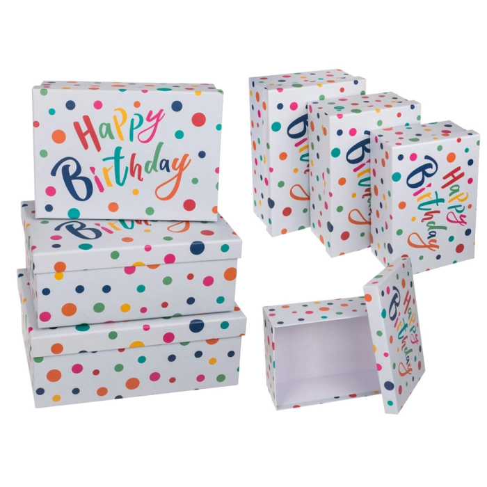 Set of 3 Happy Birthday polka dot boxes