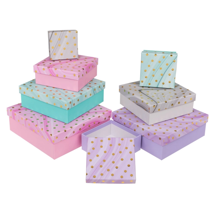 Set of 8 boxes - golden dots