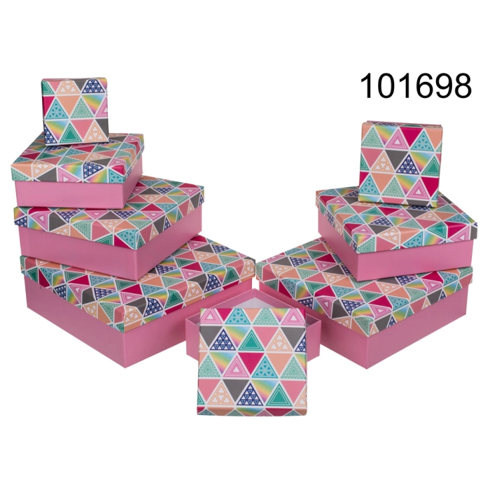 A set of 8 boxes - pink, triangles decor