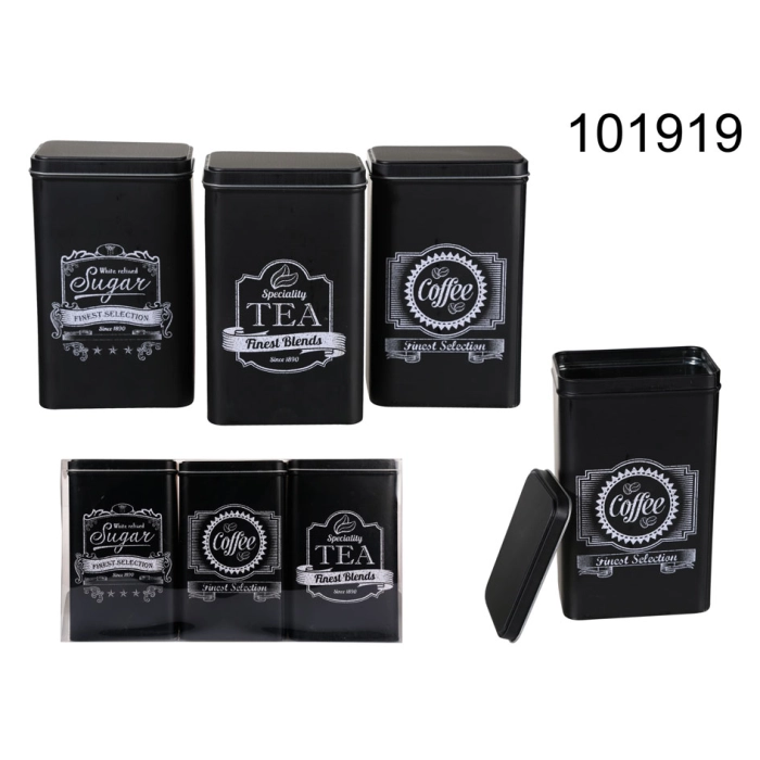 Set of Tin Boxes for Coffee, Tea and Sugar