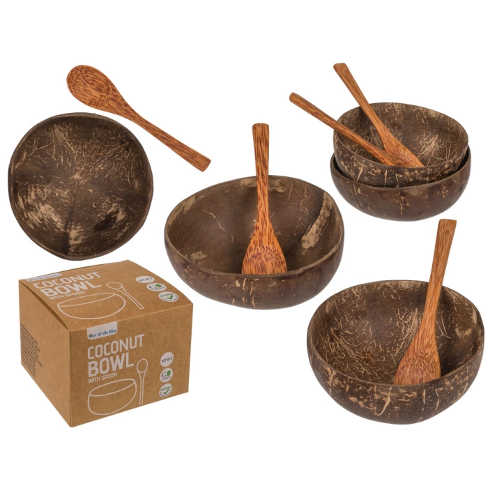 Coconut bowls - set of 2 pieces with spoons