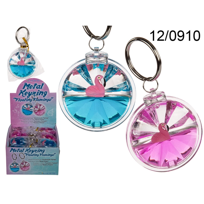 Keychain with Liquid and Floating Flamingo