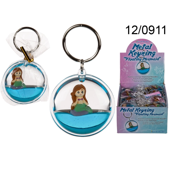 Keychain with Liquid and Floating Mermaid