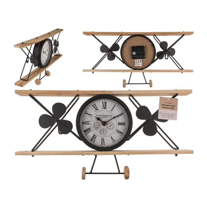 Retro airplane clock XL - wood and metal