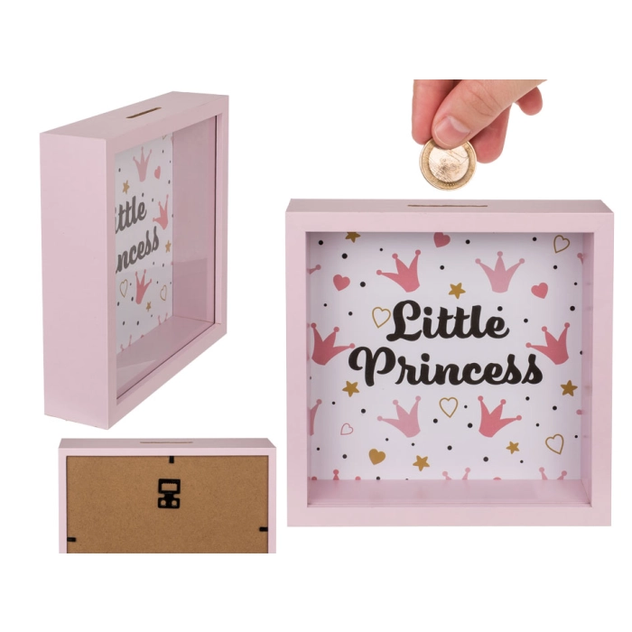 Wooden piggy bank with a window - Little Princess