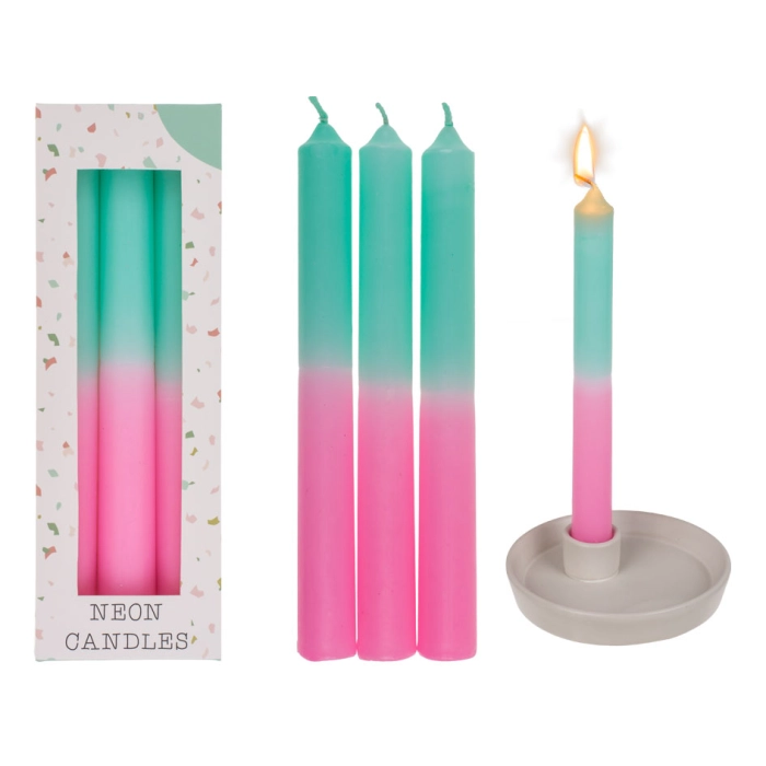 Set of 3 table candles - pink / mint
