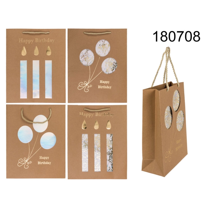Kraft birthday gift bag 26 x 10 x 32 cm, mix