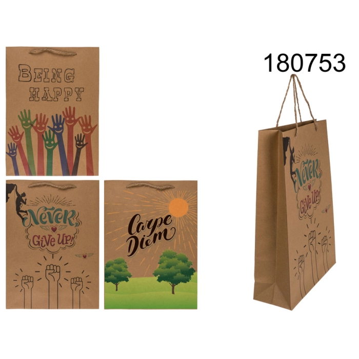 Craft gift bag slogans 25 x 8,5 x 34,5 cm mix